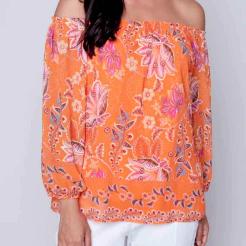 3/$15 CARRE NOIR Orange off the shoulder top
